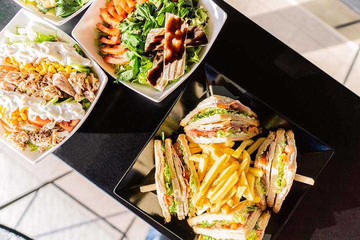 Roby Club sandwich with salad